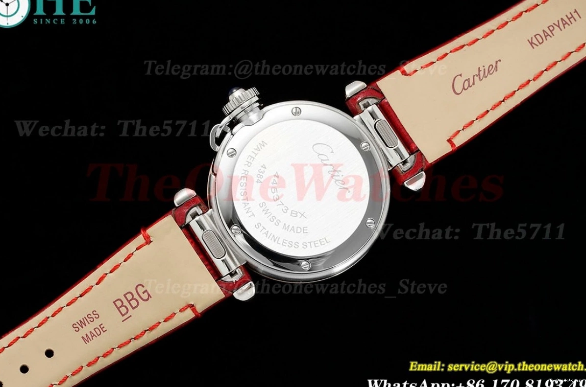30mm SS De Ladies White LE Cartier Quartz RG Dial Red Pasha AF 0325